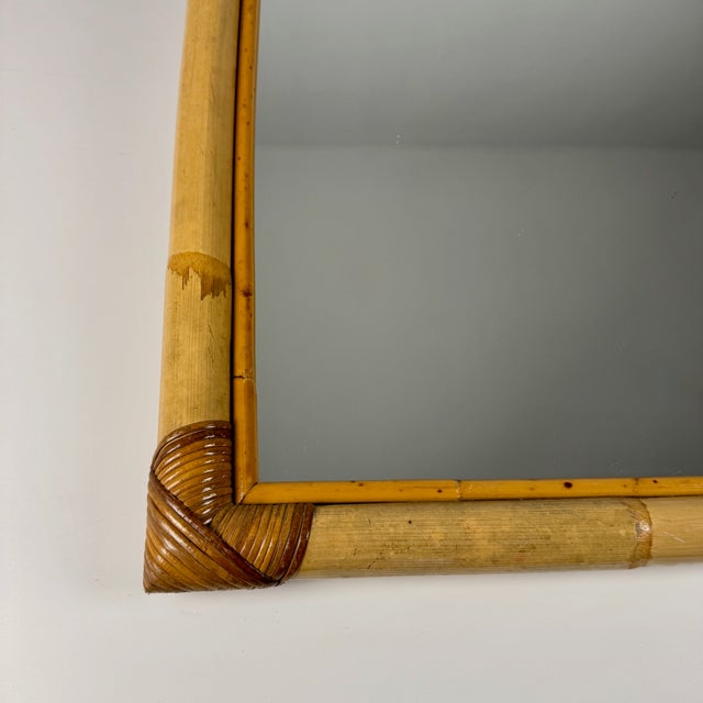 Mid-Century Bamboo Mirror, Italy, 1960s For Sale - Image 4 of 6