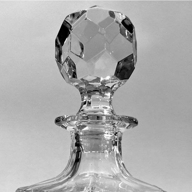 English Vintage Square Body Cut Lead Crystal Decanter - Faceted Stopper For Sale - Image 3 of 10