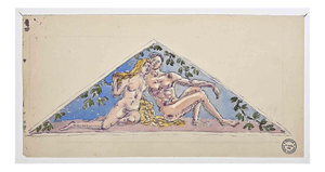 Gaston Touissant, Nude Adam and Eve, Early 20th Century, Pencil and Watercolor