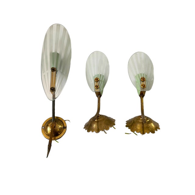 Italian Brass Glass Sconces, 1950s, Set of 3 For Sale - Image 18 of 18