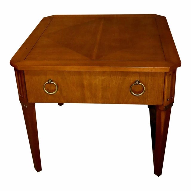 Vintage Baker Square Mid Century Accent Table W/Diamond Inlaid Top & Drawer For Sale - Image 13 of 13