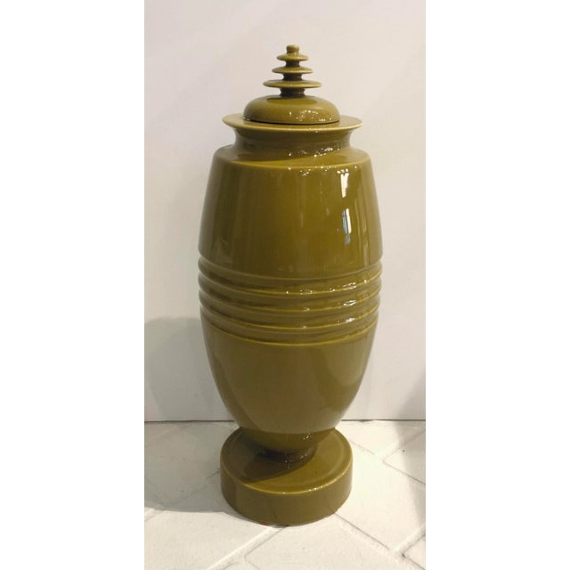 2020s Modern Portuguese Olive Green Lided Jar For Sale - Image 5 of 5