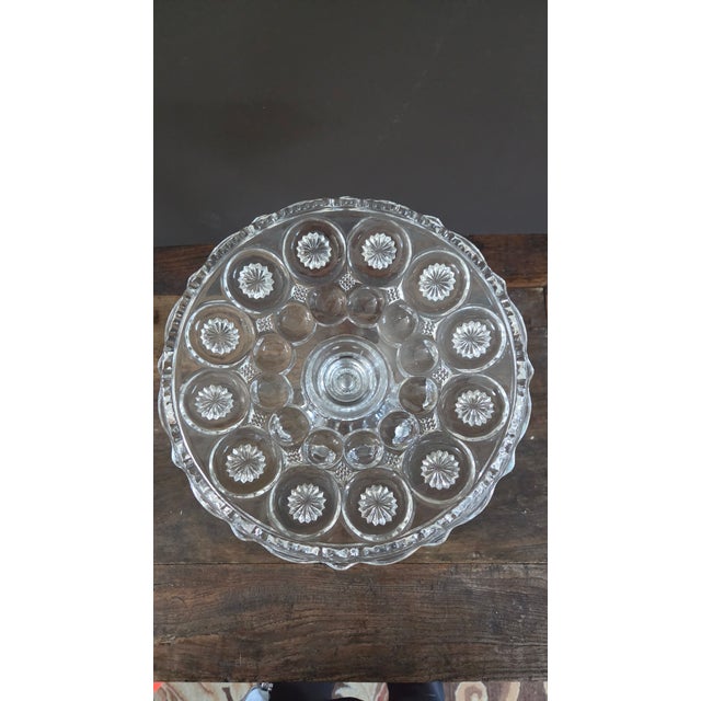 Vintage Daisy & Button Clear Pressed-Glass Pedestal Compote For Sale - Image 10 of 15