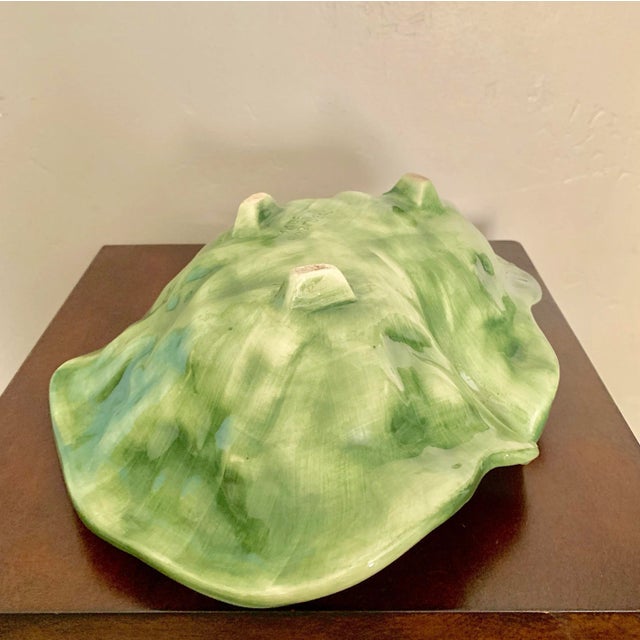 Hollywood Regency Green Ceramic Cabbage Leaf Bowl, Candy Dish For Sale - Image 3 of 5