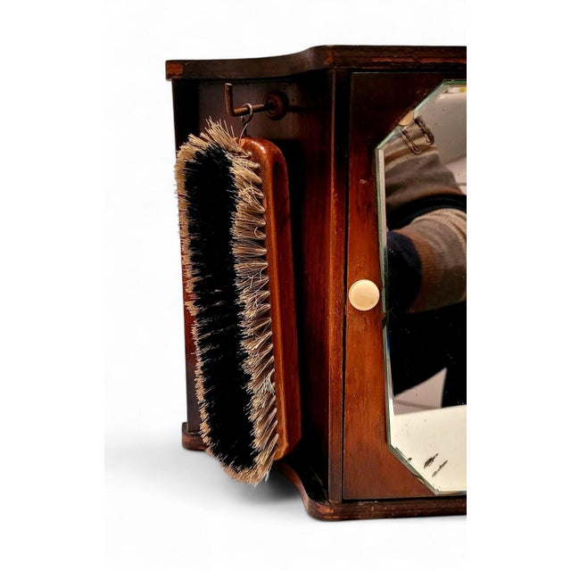 Vintage French Art Deco Shoe Polish Wall Cabinet with Mirror and Original Brushes, 1920 For Sale - Image 3 of 8
