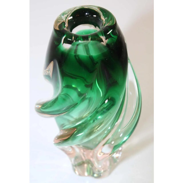 Handblown Art Glass Vase in Green Twisted Organic Shape For Sale - Image 10 of 13