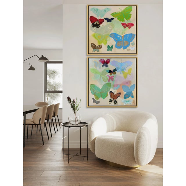Hope Olson Butterflies Diptych by Hope Olson in Gold Frame, Large Art Prints on Canvas For Sale - Image 4 of 4