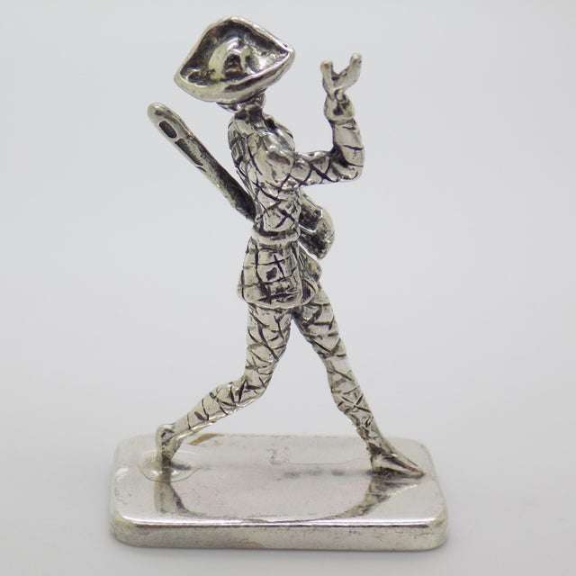 Vintage Italian Handmade Genuine Silver Harlequin Carnival Character Commedia Dell'Arte Figurine For Sale - Image 6 of 10