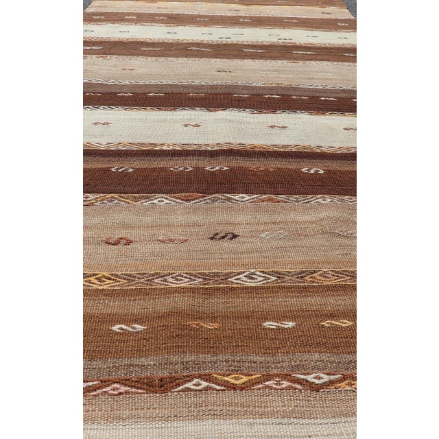 Tribal Vintage Earthy Kilim Gallery Runner With Stripe Design in Multi Colors & Motif's 4'6 X 11'7 For Sale - Image 3 of 10