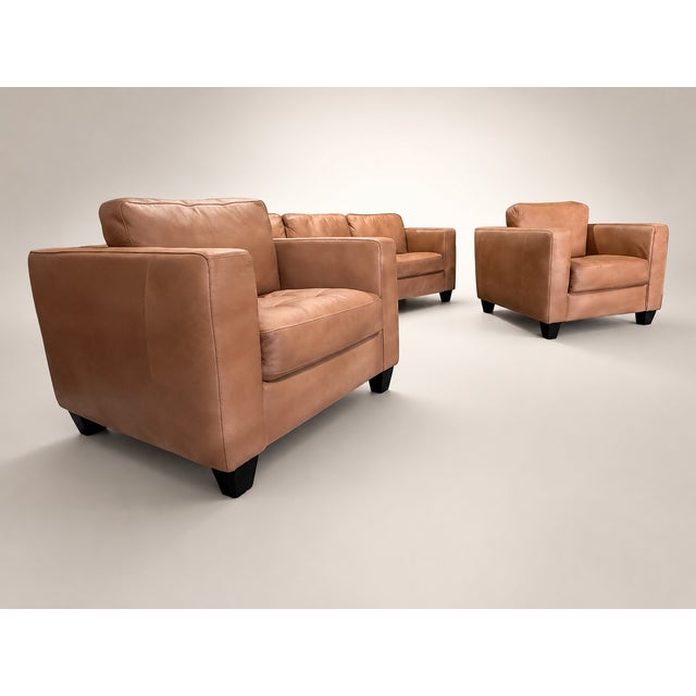 Loom Golden Light Leather Sofa & Lounge Chair Set Special Edition For Sale - Image 10 of 11