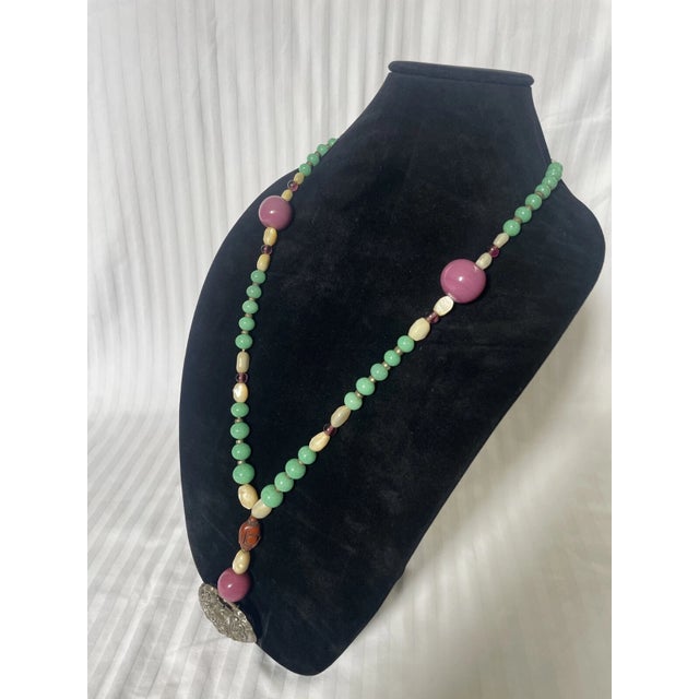 Chinese Silver Repousse Pendant necklace. Chinese silver pendant. Carved Buddha bead. Amethyst, Peking glass beads. glass...