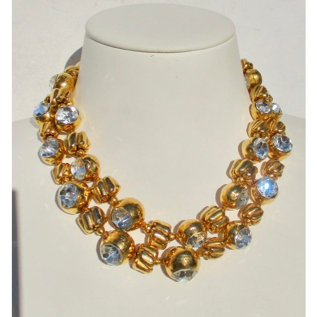 Modern Chanel Necklace Gold Plated With Faceted Rhinestones For Sale - Image 3 of 10