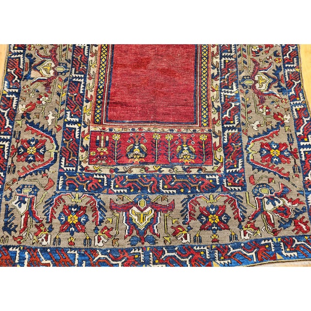 19th Century Anatolian Ladik Prayer Area Rug, Handwoven, Red & Yellow, 5' x 7' For Sale - Image 10 of 15