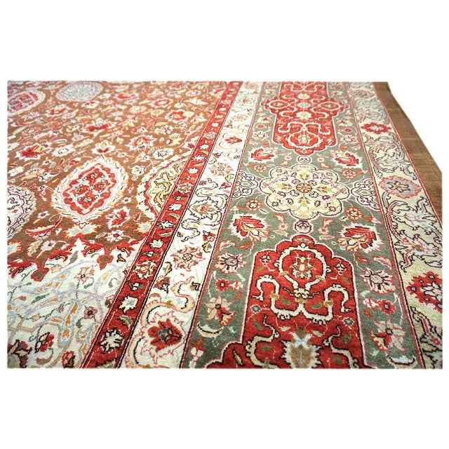 Antique Persian Tabriz Wool 10x14 Brown, Red, & Dark Green Handmade Area Rug #9902148 For Sale In Houston - Image 6 of 9