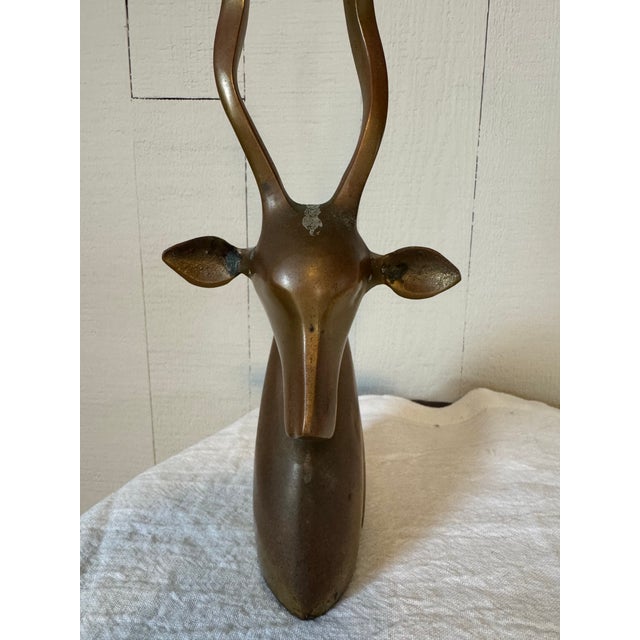 Mid-Century Modern Mid-Century Brass Antelope Gazelle Head Figurine For Sale - Image 3 of 9