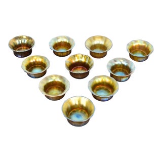Louis Comfort Tiffany Favrile Iridescent Art Glass Salt Cellars, Set of Ten For Sale