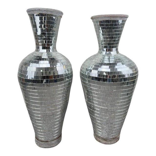 Monumental Art Deco Style Micro Mosaic Mirrored Over Clay Urns, a Pair For Sale