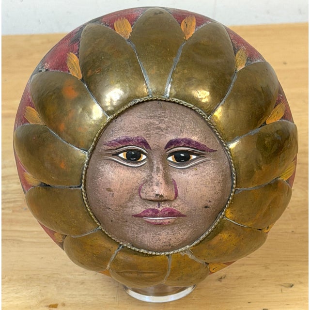 Bustamante School Mexican Sun Sculpture on Lucite Stand, circa 1970s–1980s This expressive Mexican sun sculpture is a fine...