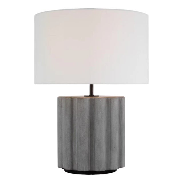 Kelly Wearstler by Visual Comfort Signature Scioto Medium Table Lamp in Oyster Stained Concrete with Linen Shade For Sale
