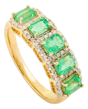 5 Octagon Cut Emerald Halo Diamond Ring Size 7