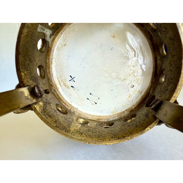 Mid-20th Century European Cobalt Blue Ceramic Vase With Gilt Decoration and Brass Base For Sale - Image 10 of 12