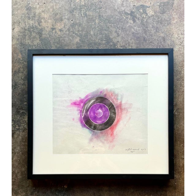 Eggplant Vintage Boho Original Pastel Geometric Abstract on Paper For Sale - Image 8 of 12