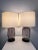 This beautiful pair of Ursula glass table lamps in deep plum with off white Shantung lamp shades will add the right amount...