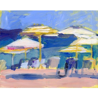 "Circle of Umbrellas" Contemporary Colorful Beachscape Giclee Print by Michelle Heimann 8"x10" For Sale