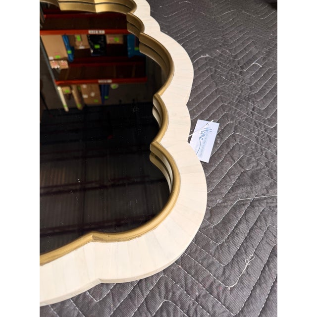 Transitional Gabby Home White Faux Horn Scalloped Mirror For Sale - Image 3 of 6