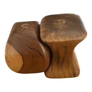 Mid 20th Century Danish Modern Style Sculptural Interlocking Wood Salt and Pepper Shakers For Sale