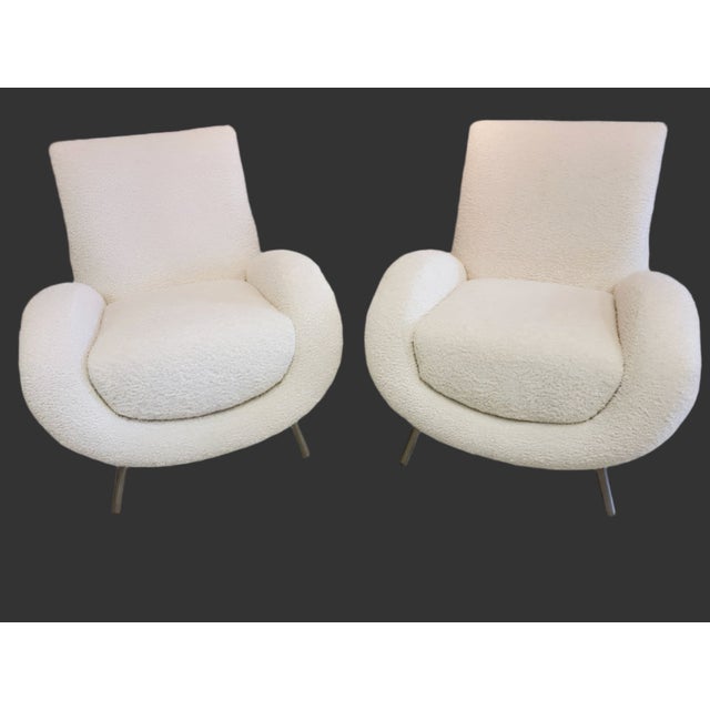 Late 20th Century Mid Century Postmodern Italian Slant Back Club Chairs Newly Reupholstered - Pair For Sale - Image 5 of 13