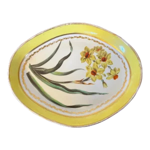 Antique 18th Century Derby Porcelain Botanical Dessert Dish Named Specimen by John Brewer - Narcissus or Daffodil on Yellow Ground - Pattern 216