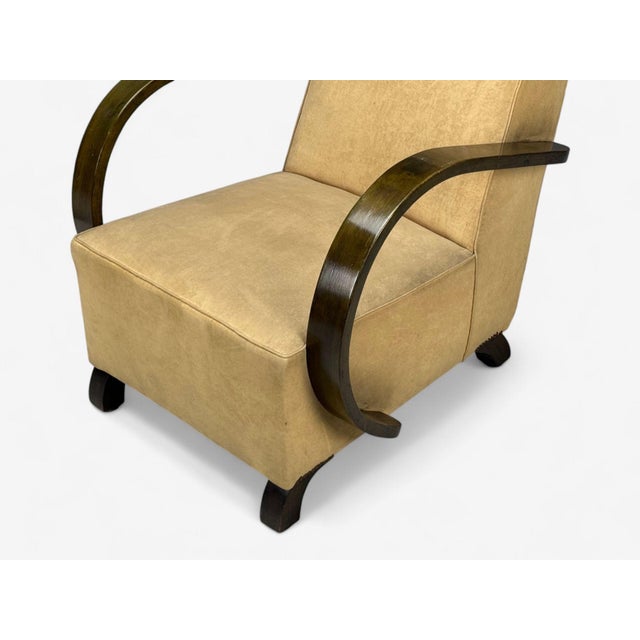 Brown Pair of Vittorio Valabrega, Beige Velvet, Bentwood, Lounge Chairs, Italy, 1940s For Sale - Image 8 of 15