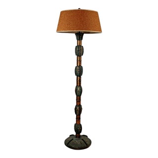 Art Deco Large Verdigris Metal Floor Lamp James Mont Style Original Shade For Sale