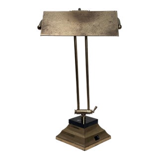 Vintage Traditional Patinated Brass and Black Marble Tabletop Adjustable Desk Lamp For Sale