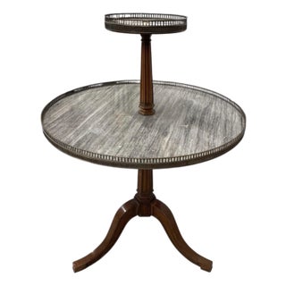 Vintage French Neoclassical Two-Tier Marble & Brass Pedestal Accent Table For Sale