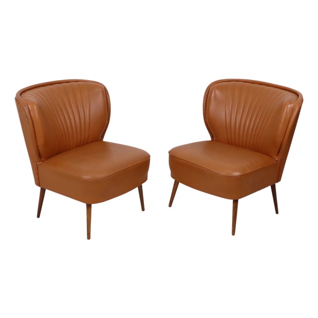 Vintage Expo 58 Cocktail Chairs in Cognac Faux Leather, 1960s, Set of 2 For Sale