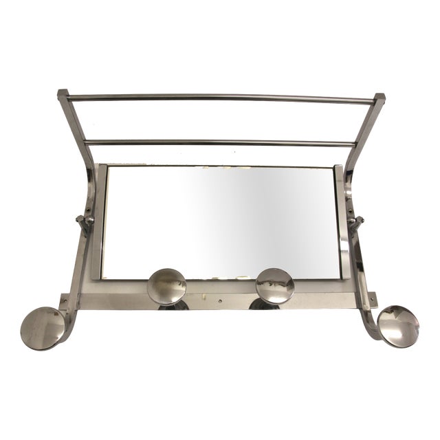 French Art Deco Chromed Coat Rack with Mirror, 1930s For Sale