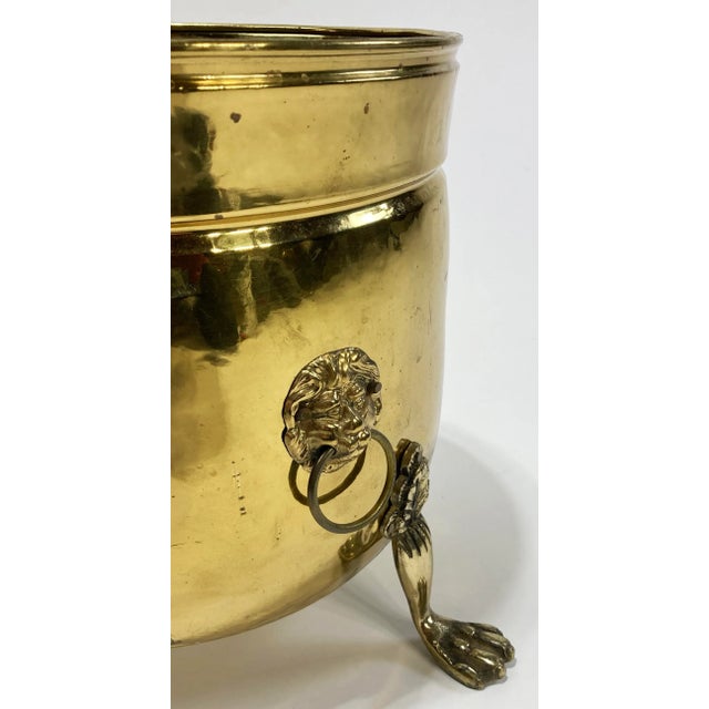 Vintage English Brass Lion Handle Footed Cachepot Planter For Sale - Image 11 of 11