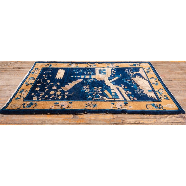 Textile 1920s Small Navy Scene Pictorial Vase Antique Chinese Peking Knotted Wool Rug For Sale - Image 7 of 8