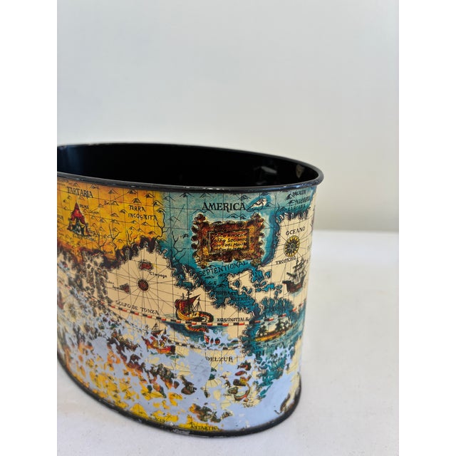 Metal Vintage Metal World Map Cachepot Decorative Container For Sale - Image 7 of 10