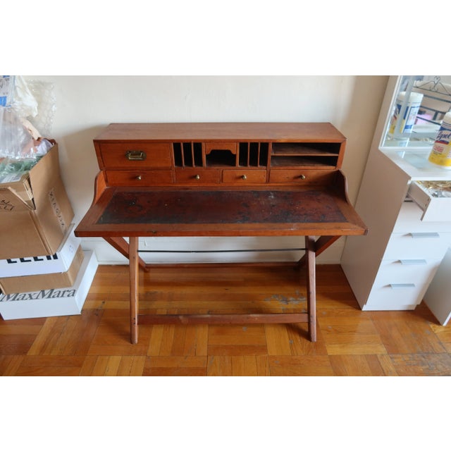 Wood 1970s English Campaign Style Wooden Vintage Brown Desk For Sale - Image 7 of 9