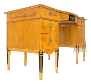 Adams Style Satin Wood Hand Painted 7 Drawers Desk Vanity Table Decorative