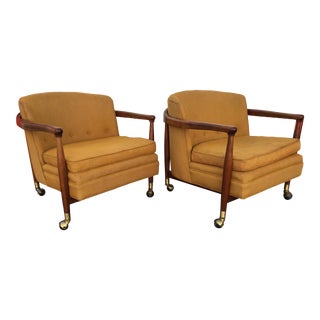 1960s Vintage Danish Modern Rolling Barrel Back Lounge Chairs by Finn Andersen For Sale