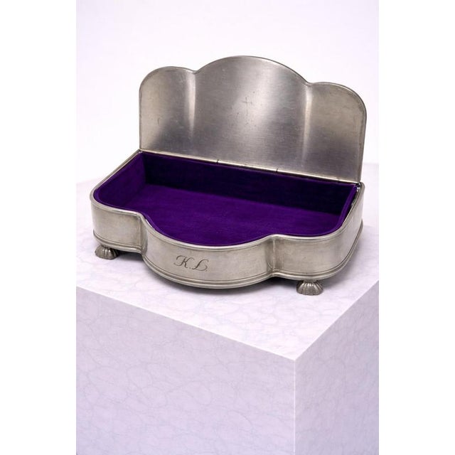 1930s Swedish Art Deco Pewter Jewelry Box with Purple Velvet Interior from GAB, 1933 For Sale - Image 5 of 8