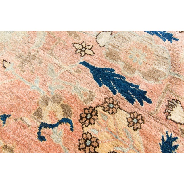 Salmon 1990s Vintage Oushak Allover Salmon Navy Hand-Knotted Rug - 12’ X 18’1" For Sale - Image 8 of 10