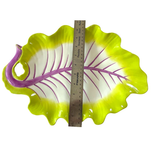 Vintage Williamsburg Global Views Majolica Radicchio-Inspired Cabbage Leaf Platter in Chartreuse & Violet For Sale In Jacksonville, FL - Image 6 of 9