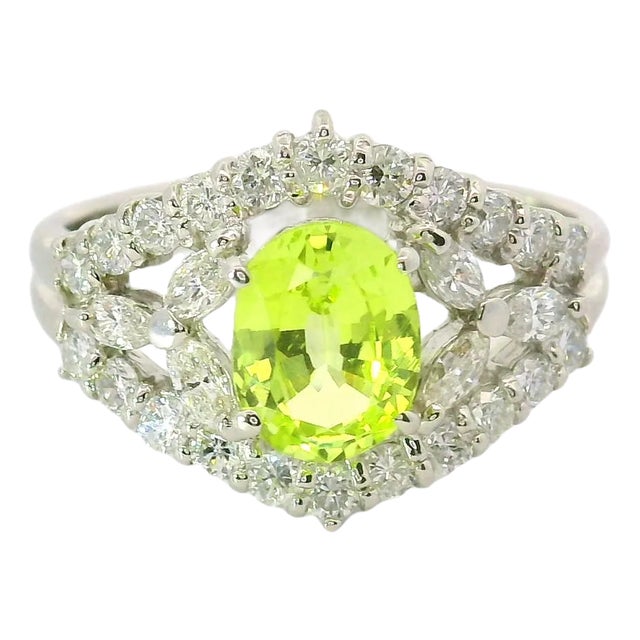 1.31 Carat Chrysoberyl Diamond Platinum Ring, Size 8 For Sale