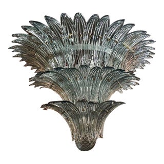 Fontana Green Palm Leaf Murano Glass Chandelier For Sale