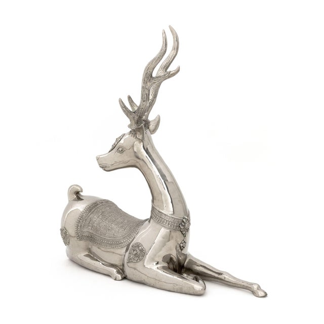 Thai Recumbent Deer Nickel Plate Sculpture For Sale - Image 4 of 9